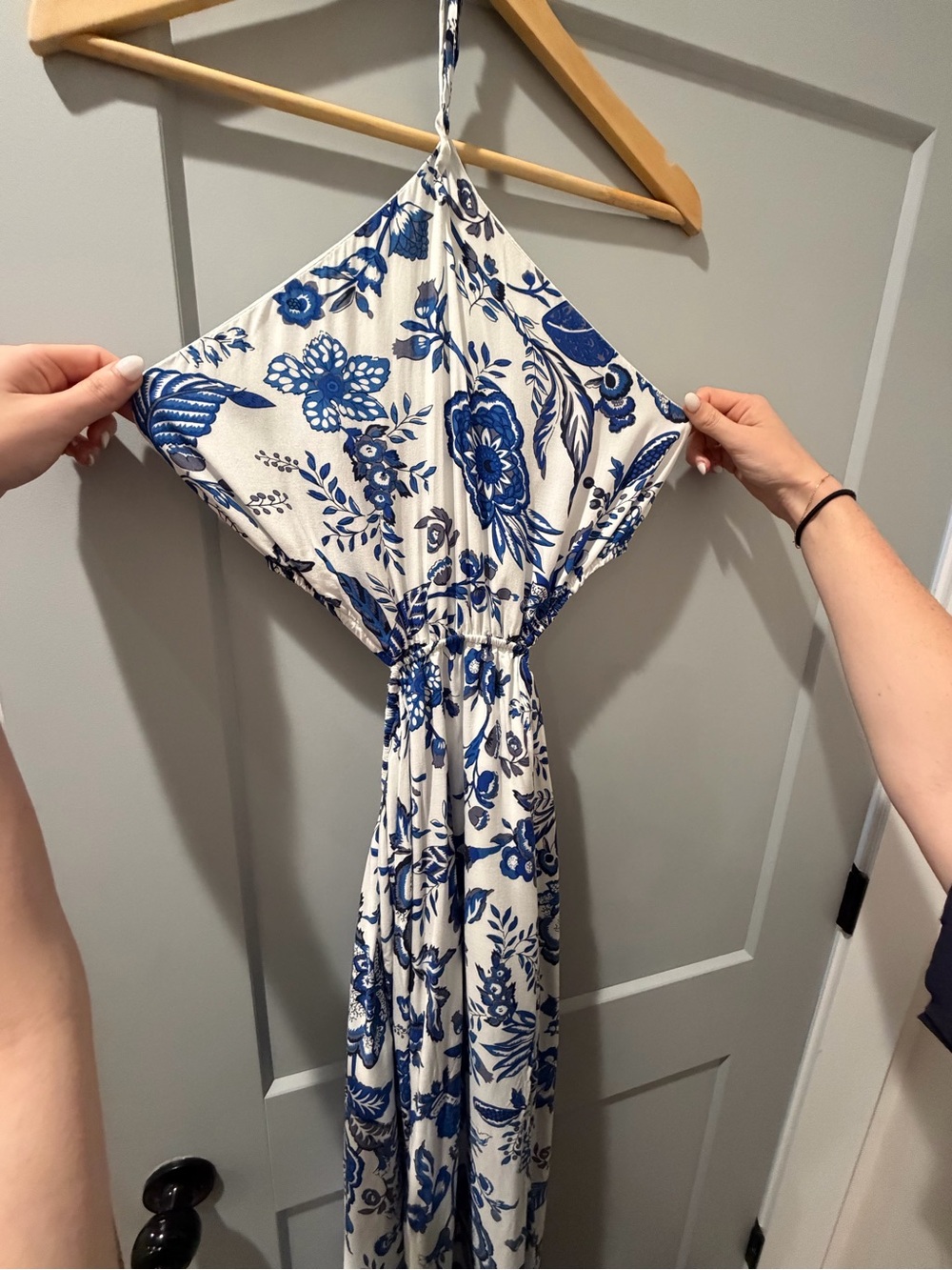 Blue Floral Maxi Dress - Classic Halter Style